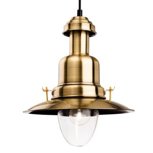 Firstlight 4874AB Classic Fisherman Pendant Ceiling Light In Antique Brass With Clear Glass