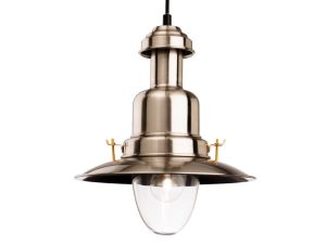 Firstlight 4874BS Classic Fisherman Pendant Ceiling Light In Brushed Steel With Clear Glass