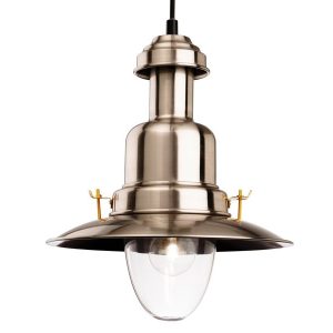 Firstlight 4874BS Classic Fisherman Pendant Ceiling Light In Brushed Steel With Clear Glass