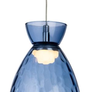 Firstlight 6840CHBL Royale LED Ceiling Pendant Light In Chrome With Blue Dimpled Glass