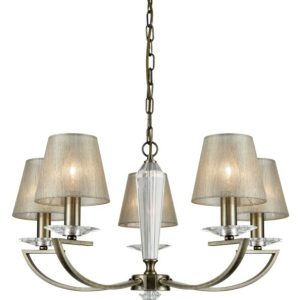 Franklite FL2242/5/1171 Artemis Five Light Pendant Ceiling Light In Bronze With Gold Shades