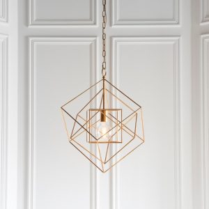 Geometric 1 Light Medium Ceiling Pendant Light In Antique Gold Leaf Finish