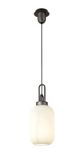 Glenn 1 Light Tubular Ceiling Pendant in Aged Pewter With Opal Glass