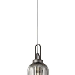Glenn 1 Light Tubular Ceiling Pendant in Aged Pewter With Smoked Glass