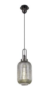 Glenn 1 Light Tubular Ceiling Pendant in Black Chrome With Smoked Glass