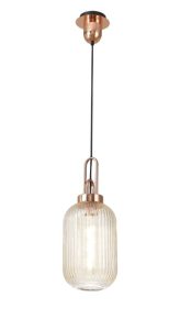 Glenn 1 Light Tubular Ceiling Pendant in Copper With Champagne Glass