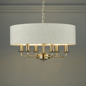 Laura Ashley Sorrento 6 Light Armed Fitting Ceiling Light in Brushed Chrome with Natural Shade