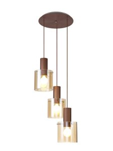 Nordic 3 Light Ceiling Pendant Light in Mocha Finish With Amber Glass