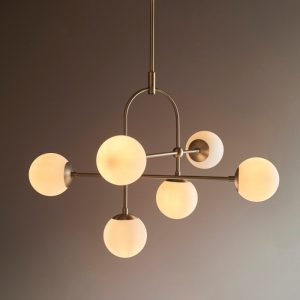 Orio 6 Light Ceiling Pendant Light In Matt Antique Brass With Opal Glass