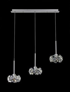 Prestige Fusion 3 Light Crystal Linear Ceiling Pendant Light In Polished Chrome Finish