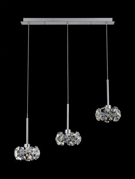 Prestige Fusion 3 Light Crystal Linear Ceiling Pendant Light In Polished Chrome Finish