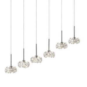 Prestige Fusion 6 Light Crystal Linear Ceiling Pendant Light In Polished Chrome Finish