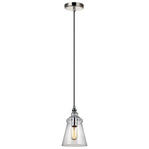 Quintiesse QN-LORAS-1MP Loras Industrial 1 Light Mini Ceiling Pendant In Polished Chrome With Seeded Glass