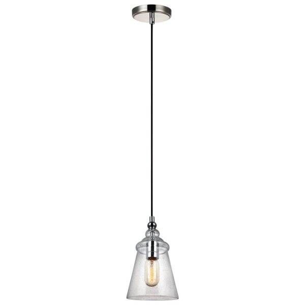 Quintiesse QN-LORAS-1MP Loras Industrial 1 Light Mini Ceiling Pendant In Polished Chrome With Seeded Glass