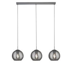 Searchlight 1623-3SM Pendant 3 Light Linear Ceiling Light In Chrome With Smoked Glasses