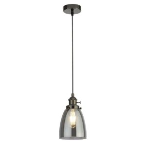 Searchlight 1921-1BC Pendants 1 Light Ceiling Pendant In Black Chrome With Smoked Glass