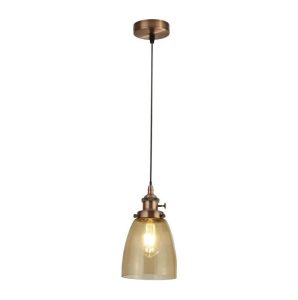Searchlight 1921-1CU Pendants 1 Light Ceiling Pendant In Antique Brass With Amber Glass