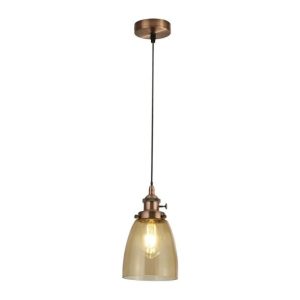 Searchlight 1921-1CU Pendants 1 Light Ceiling Pendant In Antique Brass With Amber Glass