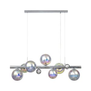 System 7 Light Ceiling Pendant In Chrome Finish With Iridescent Glass Shades
