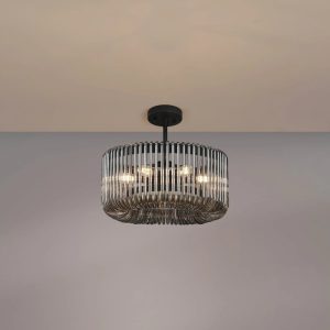 Verne 40 cm Ceiling Pendant / Semi Flush Light In Black Finish With Smoked Glass