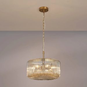 Verne 40 cm Ceiling Pendant / Semi Flush Light In Brass Finish With Smoked Brown Glass