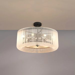 Verne 60 cm Ceiling Pendant / Semi Flush Light In Black Finish With Frosted Glass