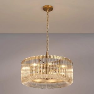 Verne 60 cm Ceiling Pendant / Semi Flush Light In Brass Finish With Clear Glass
