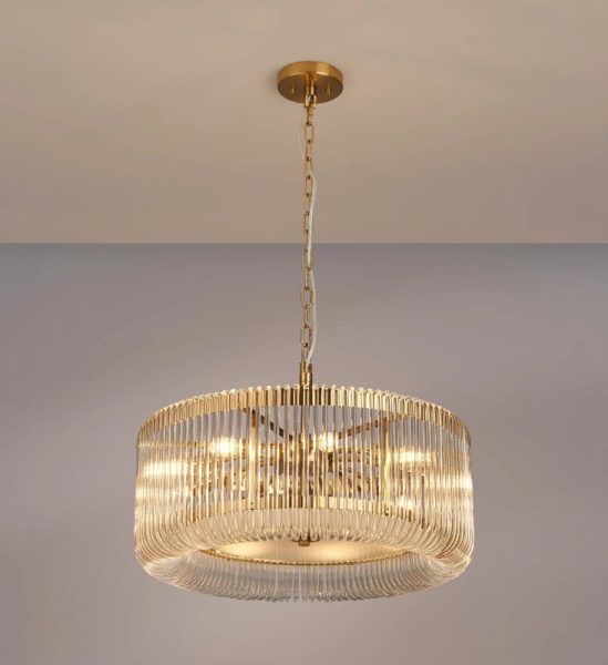 Verne 60 cm Ceiling Pendant / Semi Flush Light In Brass Finish With Clear Glass