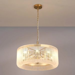 Verne 60 cm Ceiling Pendant / Semi Flush Light In Brass Finish With Frosted Glass