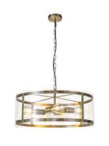 York 4 Light Ceiling Pendant In Antique Brass Finish With Clear Glass Shade