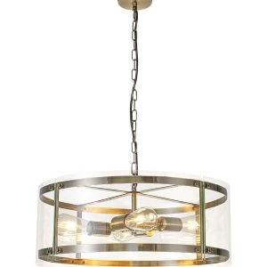 York 4 Light Ceiling Pendant In Antique Brass Finish With Clear Glass Shade