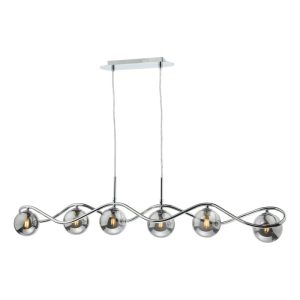 Dar Lighting Lysandra 6 Light Bar Ceiling Pendant Light In Polished Chrome With Smoked Glass
