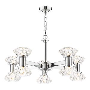 Dar Lighting Tiana 10 Light Armed Ceiling Pendant Light In Polished Chrome Finish