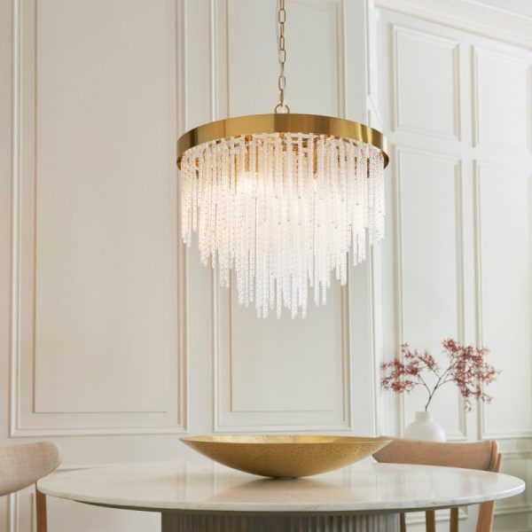 Endon 115346 Anistoria 5 Light Ceiling Pendant In Brushed Aged Brass With Glass Rods