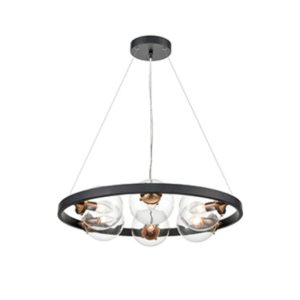 Franklite Ring 6 Light Ceiling Pendant Light In Matt Black And Antique Gold Finish FL2426-6