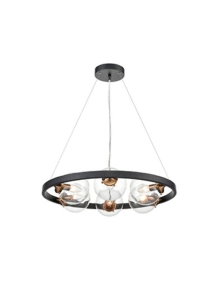 Franklite Ring 6 Light Ceiling Pendant Light In Matt Black And Antique Gold Finish FL2426-6