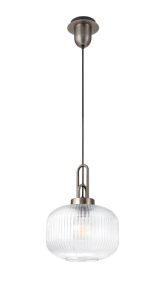 Glenn 1 Light Pumpkin Ceiling Pendant in Antique Silver With Clear Glass