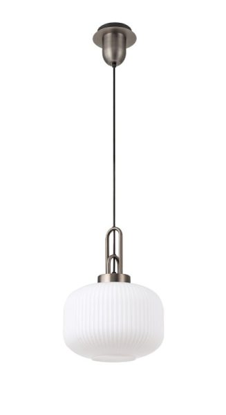 Glenn 1 Light Pumpkin Ceiling Pendant in Antique Silver With Opal Glass