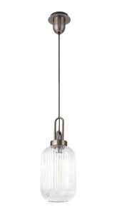 Glenn 1 Light Tubular Ceiling Pendant in Aged Pewter With Clear Glass