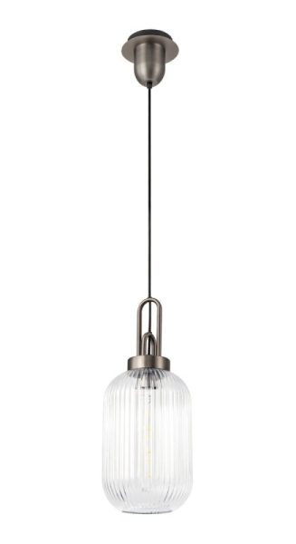 Glenn 1 Light Tubular Ceiling Pendant in Aged Pewter With Clear Glass