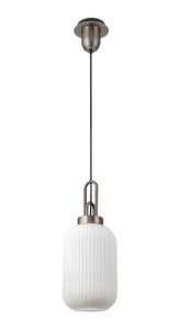 Glenn 1 Light Tubular Ceiling Pendant in Antique Silver With Opal Glass