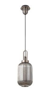 Glenn 1 Light Tubular Ceiling Pendant in Antique Silver With Smoked Glass