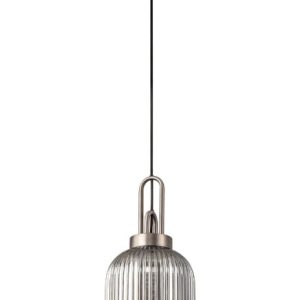 Glenn 1 Light Tubular Ceiling Pendant in Antique Silver With Smoked Glass