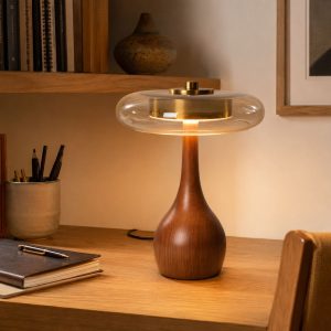 Ash Wood Glass Table Lamp