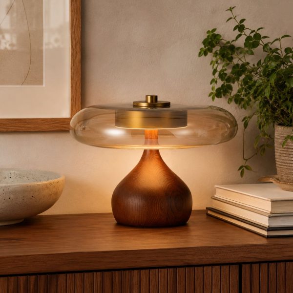 Ash Wood Glass Table Lamp