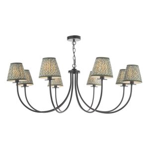 Dar Lighting Becca 8 Light Ceiling Pendant Light In Matt Black Finish Green With Shades