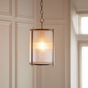 Endon 118595 Ridgeton Single Ceiling Pendant Light In Antique Brass With Ribbed Glass