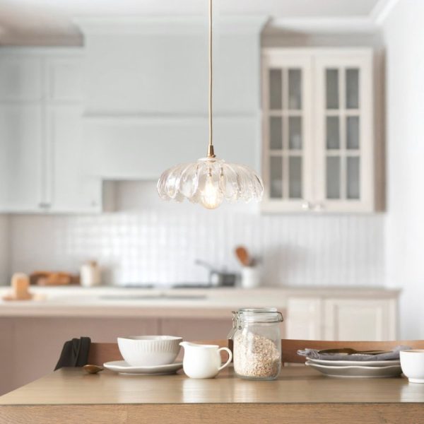 Endon 121005 Eltham Ceiling Pendant Light With Natural Braided Cable And Camellia Glass Shade