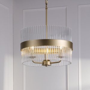 Laura Ashley Alexa 3 Light Ceiling Pendant Light In Matt Antique Brass Finish With Glass Rods LA3756654-Q