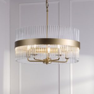 Laura Ashley Alexa 5 Light Ceiling Pendant Light In Matt Antique Brass Finish With Glass Rods LA3756655-Q